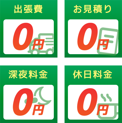 出張費・お見積り・深夜料金・休日料金0円