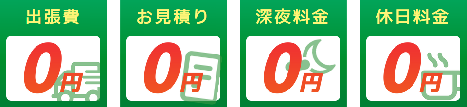 出張費・お見積り・深夜料金・休日料金0円